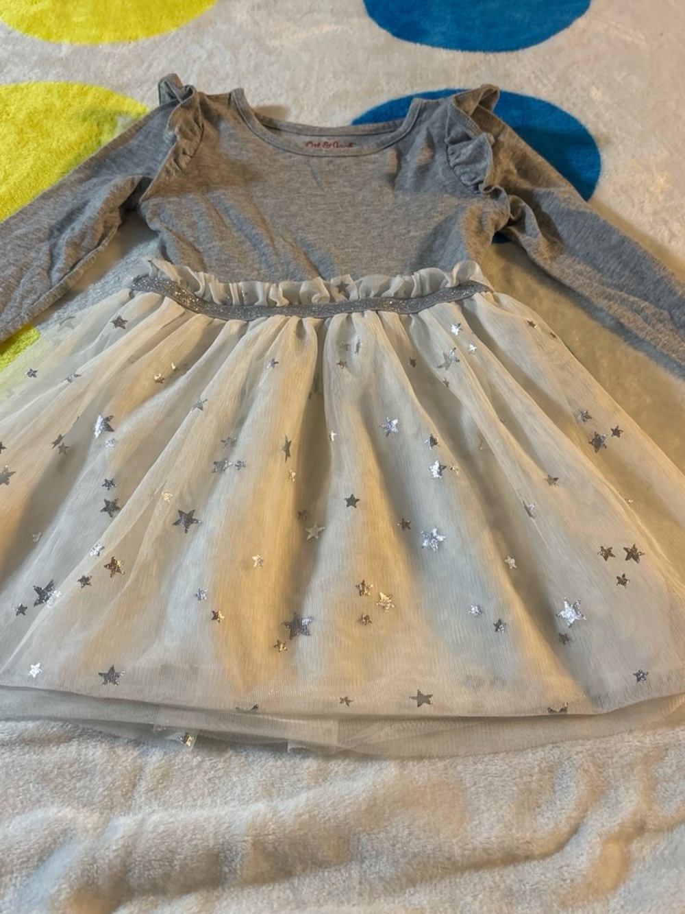 Cat & Jack Gray Long-Sleeve Tulle Star Dress with Silver Accents